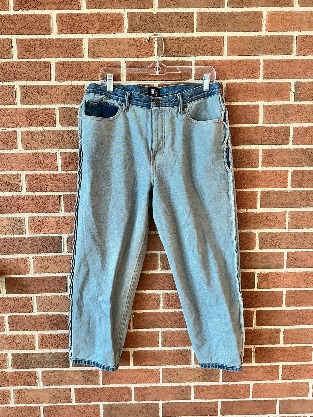BDG Inside Out Straight Fit Cropped Light Wash Blue Denim Jeans, Men’s 32x32
